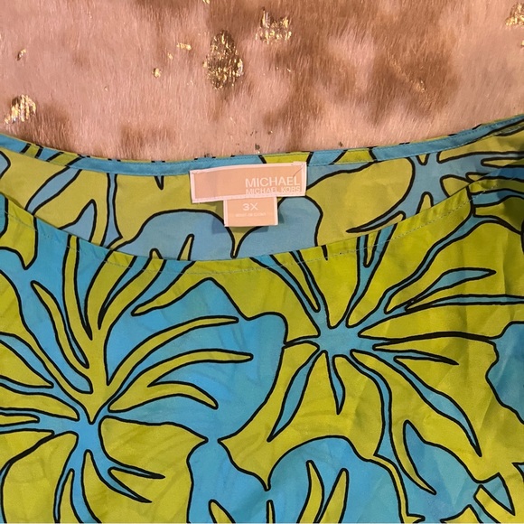 NWOT Michel Kors 3X Blue & Green Floral Pattern Tie Top - Picture 6 of 7